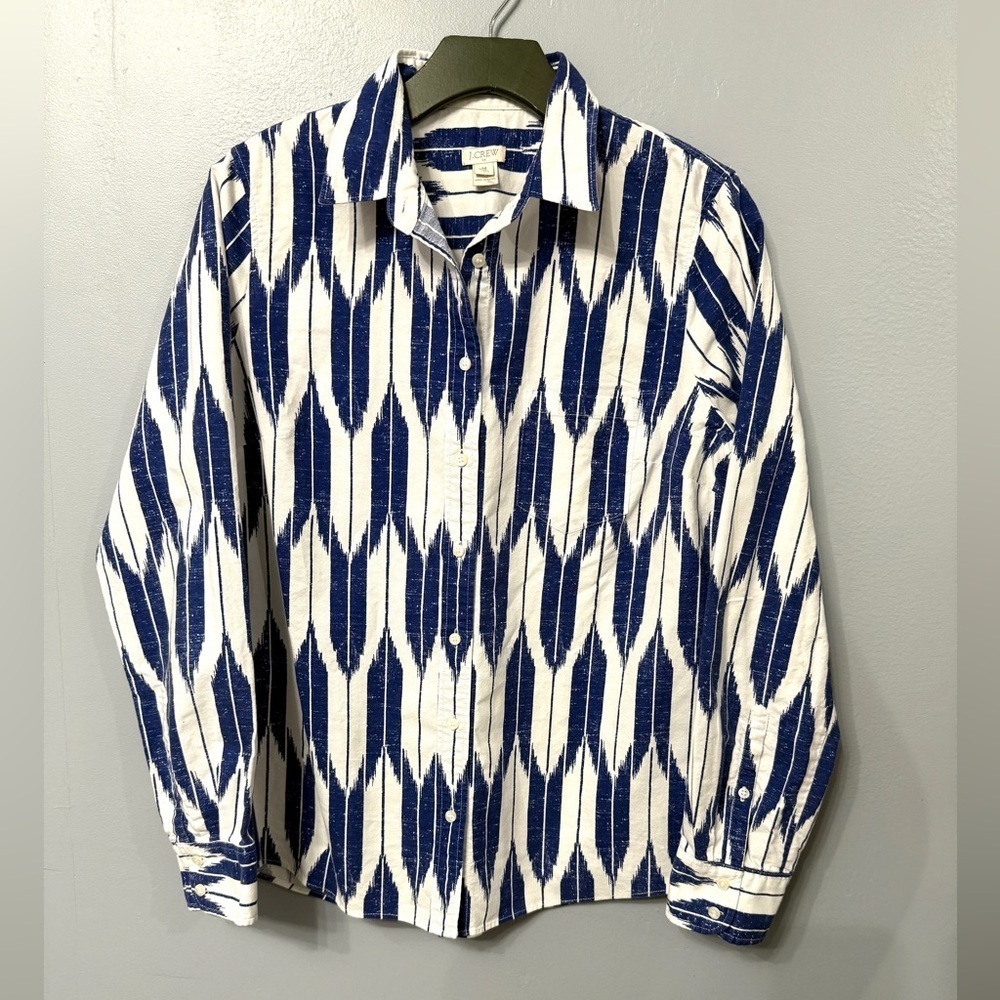 J. Crew Navy and White Geometric Button-Down Shirt